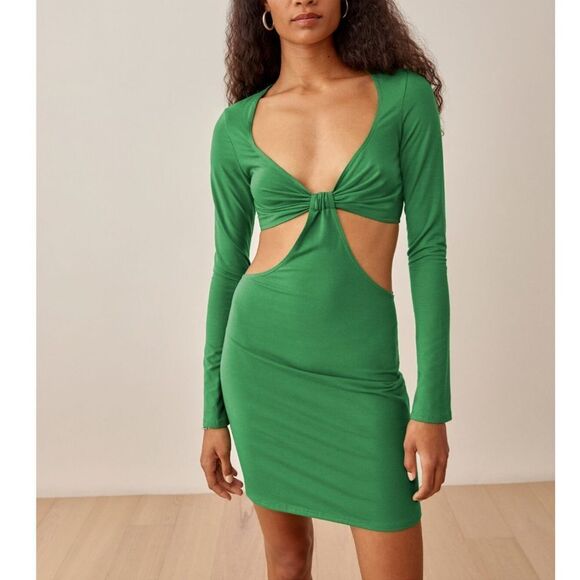 Reformation Kelly Green Hale Sexy Cut Out Mini Dress, Small - Picture 1 of 9